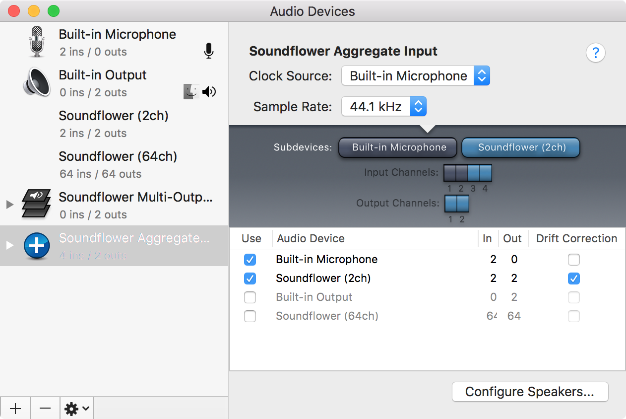 Soundflower devices visible in System Preferences